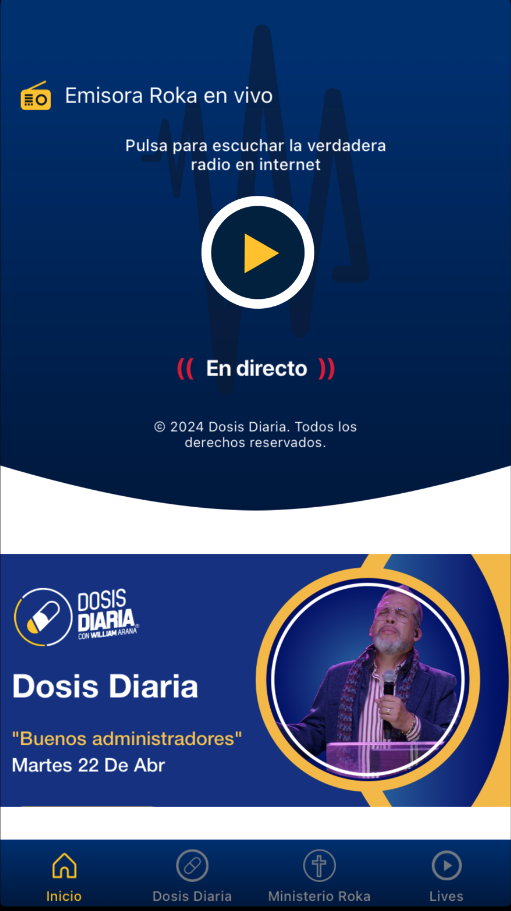 App de Radio Dosis - Interfaz móvil